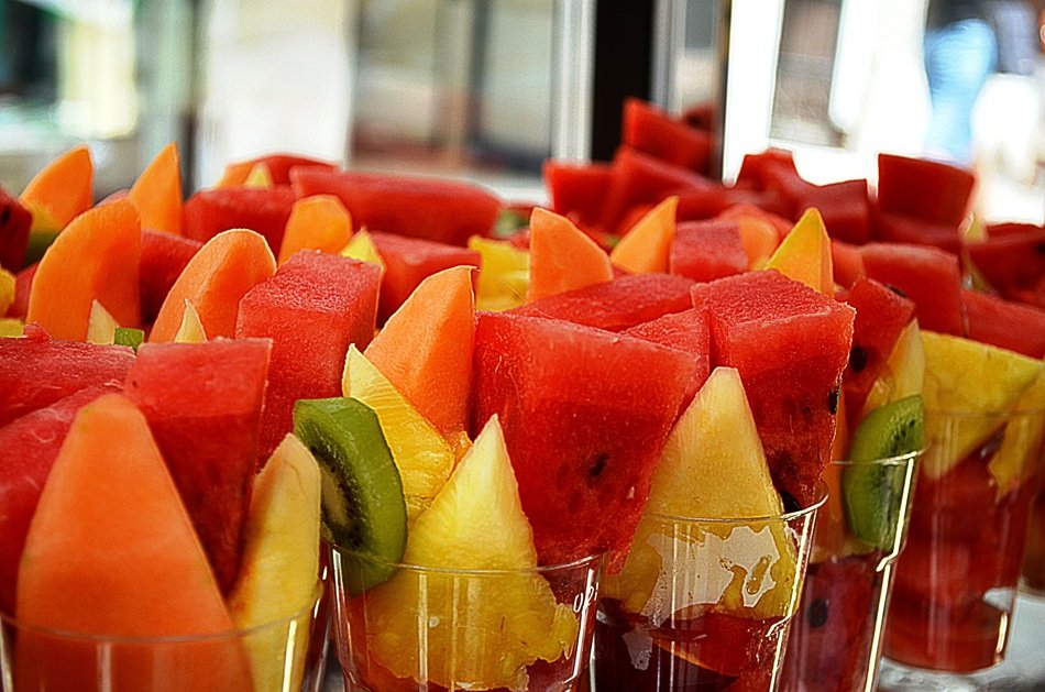 cups with fruit cocktail