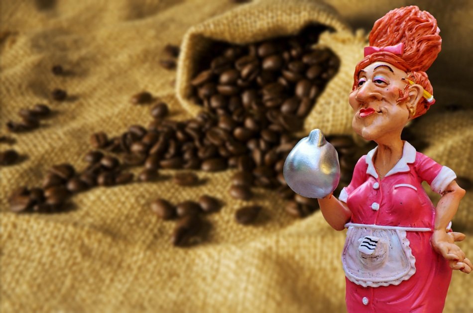 Coffee beans adult woman figure in front