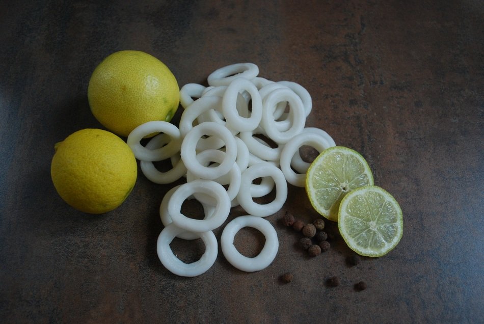 Fresh Squid Rings and Lemons