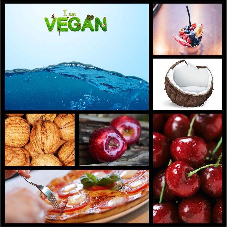 collage with pictures of fruits