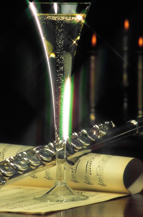 Long champagne glass is lighting