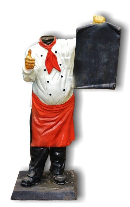 statue of a cook with a board