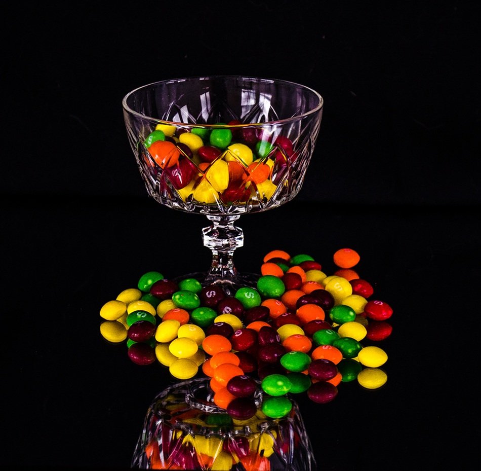 skittles in the glass vase