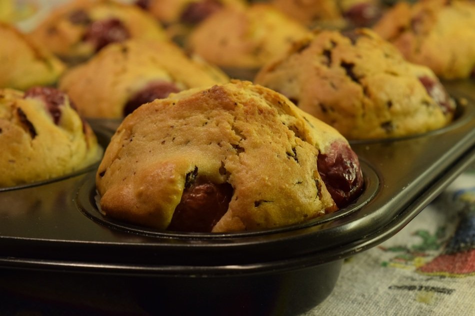 Baked Muffins with Cherry closeup