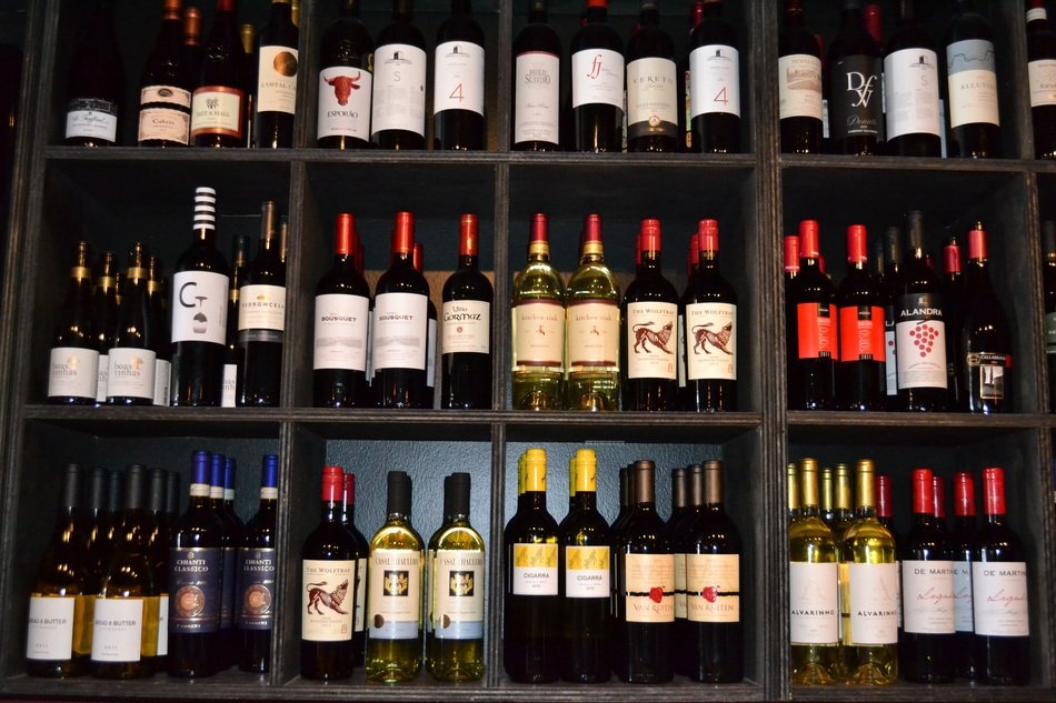 Different kinds of wine in the bar