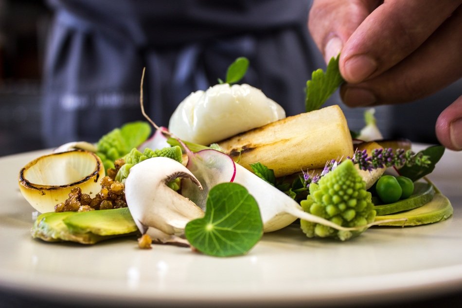 presentation of salad with vegetables
