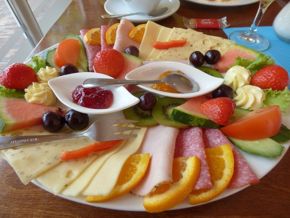 meat and vegetable assortment for breakfast
