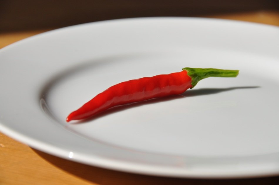 Chili pepper lies on a white plate