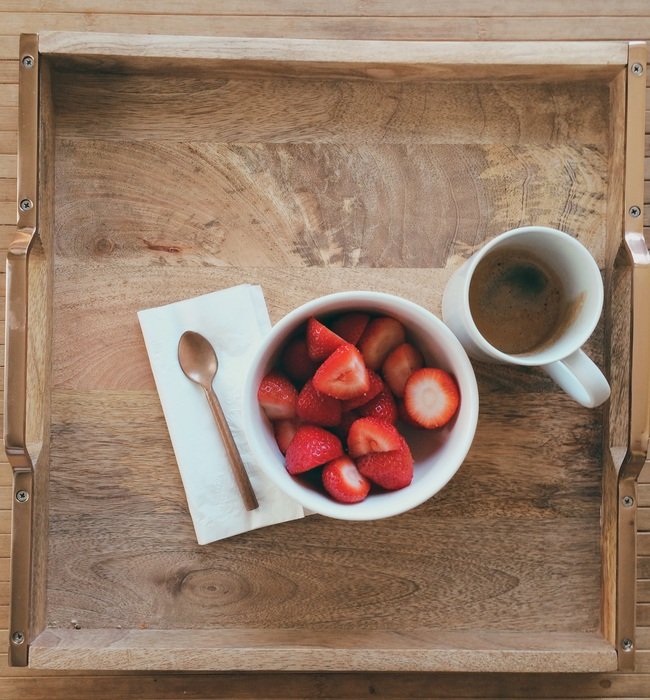 Breakfast with the strawberries and coffee