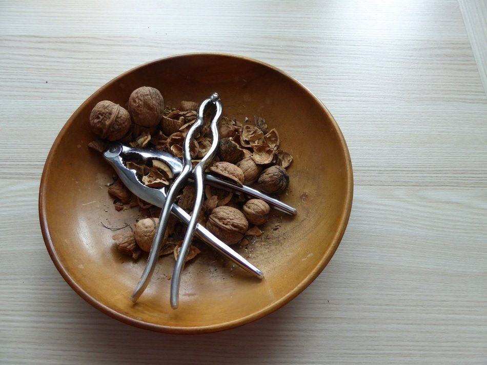 Walnuts and nutcrackers in the bowl