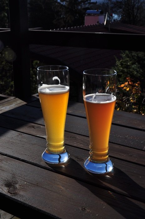 Wheat beer in the glasses in Beer Garden