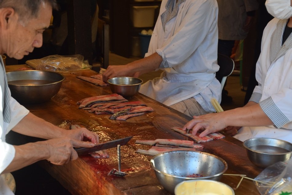 cooking eel in the kitchen
