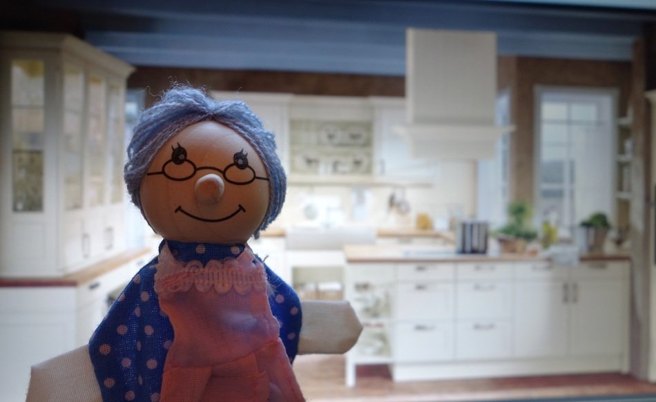 doll grandmother in the kitchen