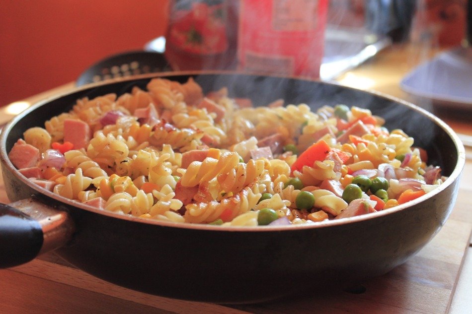pasta with vegetables in a pan
