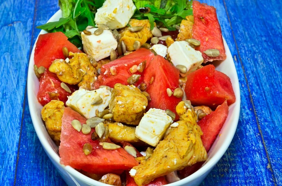 salad with chicken and watermelon
