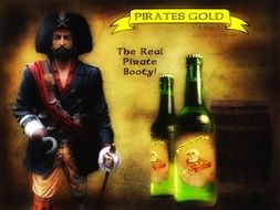 image of a pirate and two bottles of beer on a banner