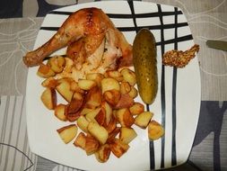 Chicken,potatoes and cucumber