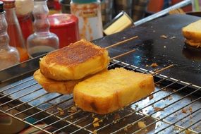 Fried toast on the grill