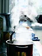 Pot Kitchen Steam Smoke Spoon