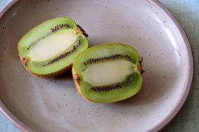 green cut kiwi on the plate