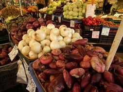 red and white onions in the market