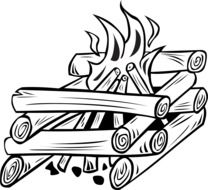 black and white drawing of a fire