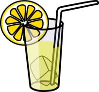 Glass with cold drink, Straw, Ice and lemon, illustration