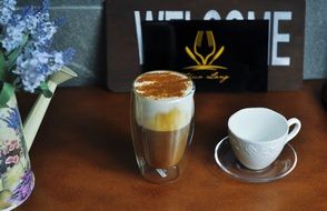 cappuccino and empty white cup on the table