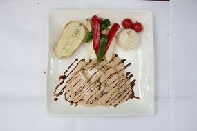 Cooking Fusion Cuisine Food on white dish
