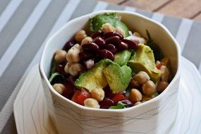 healthy food, salad with avocado and chick-pea