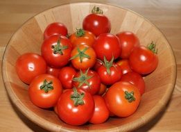 tomato harvest in the wooden bowl
