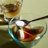 fruit salad for breakfast in a glass bowl