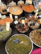 spices on the counter in the market