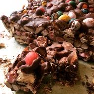 Chocolate cake with the colorful candies