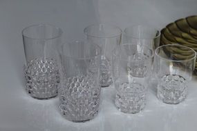 crystal glasses on a white table