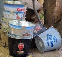 beer buckets from beer are in the garden