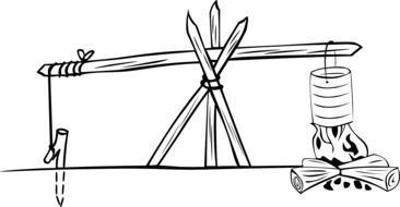 Campfire Tripod black and white vector sketch