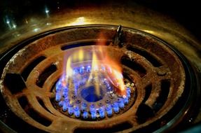 Gas flame on the cooker
