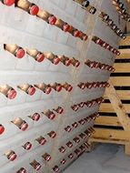 wine bottles on shelves