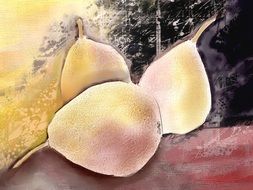 painted three pears with oil paints