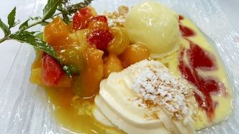 fruit with ice cream and cream