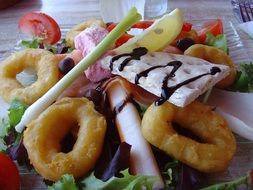 appetizing salad with squid rings