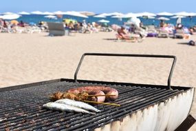 grilled sausages on the beach