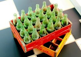 Old box with the empty Coca Cola bottles