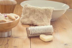 bath accessories in a bathroom
