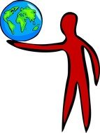 red image of a man with the planet in the hands