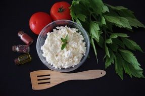 bryndza cheese in the glass bowl