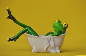 ceramic frog taking bath