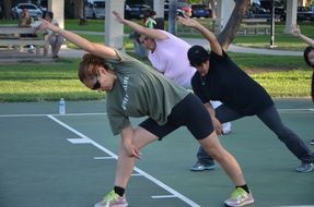 women are doing sports exercises in the park