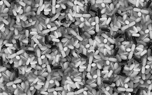 black and white photo of pills
